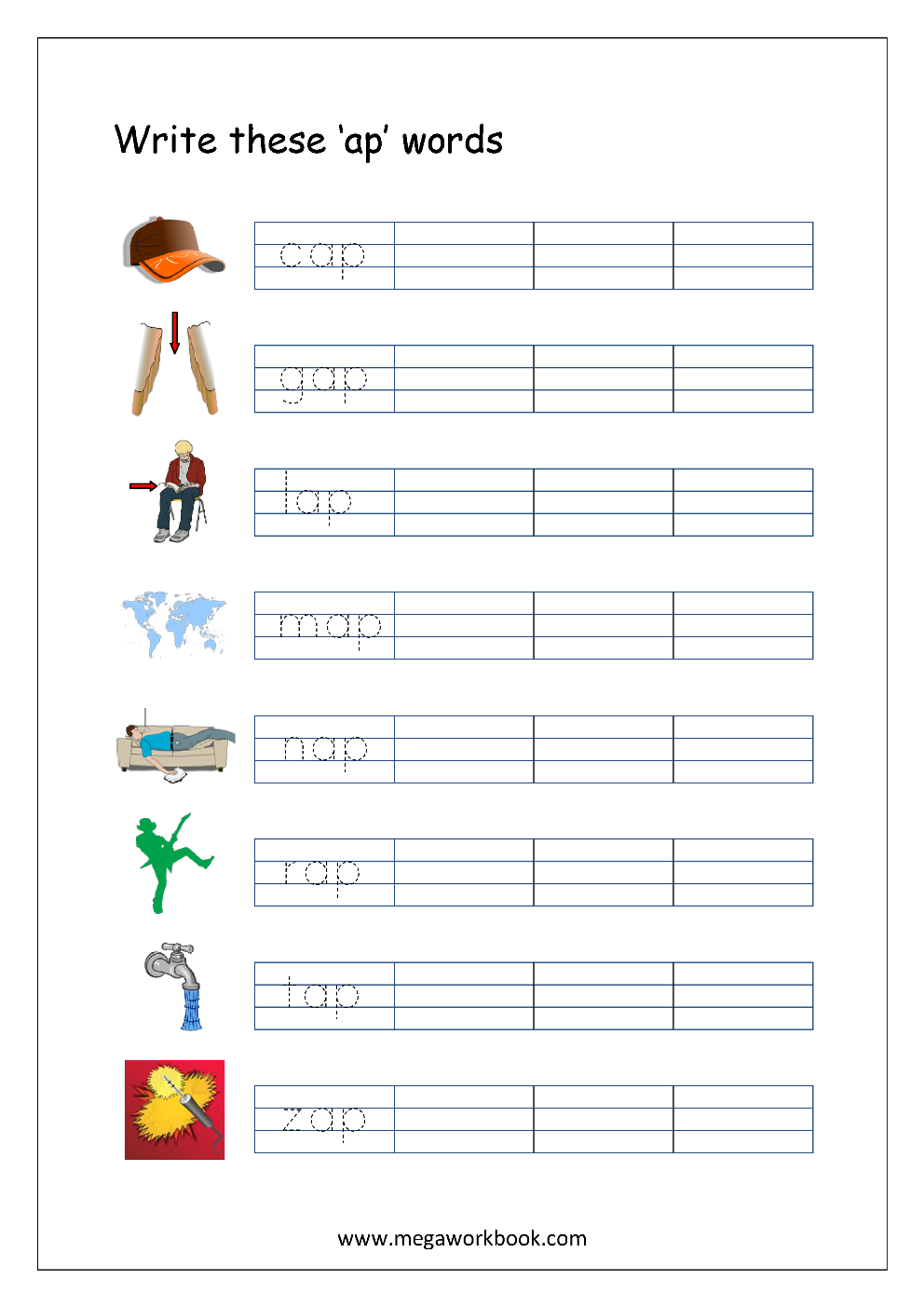 Free Printable CVC Words Writing Worksheets For Kids Three Letter Rhyming Words For Kindergarten MegaWorkbook Free Printable CVC Words Writing Worksheets For Kids Three Letter Rhyming Words For Kindergarten MegaWorkbook