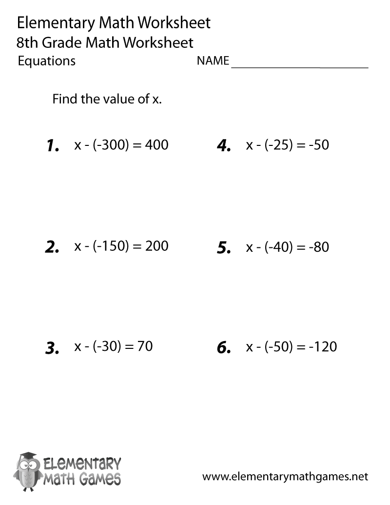Grade 8 Math Worksheets