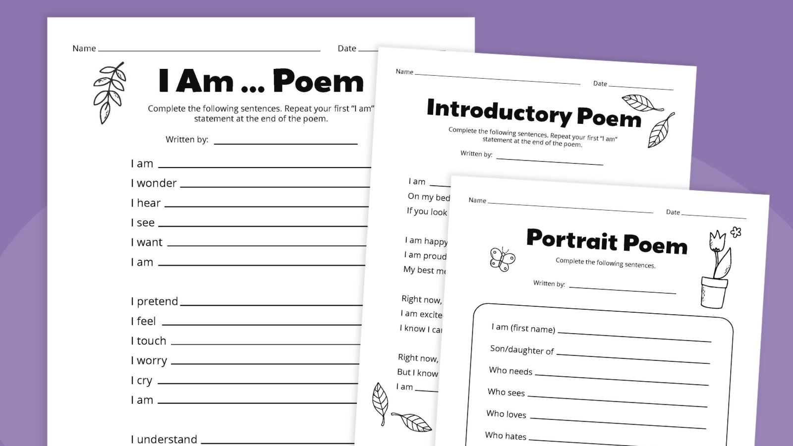 Free Printable I Am Poem Template Bundle Poetry Worksheets Definition Examples For Kids