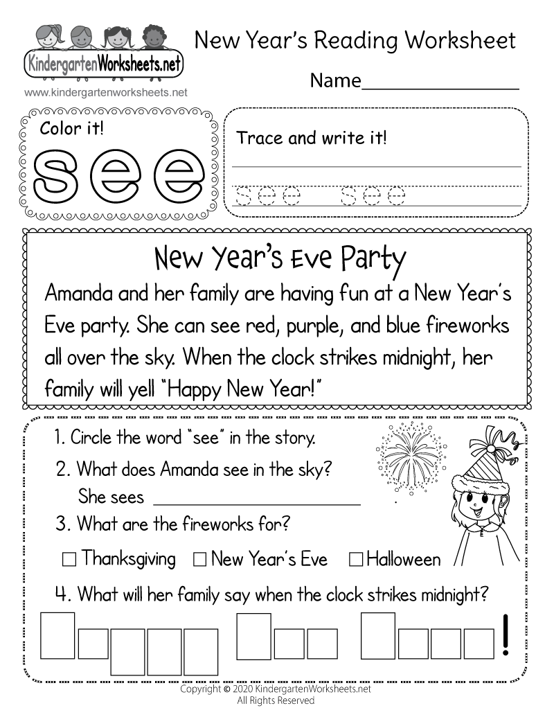 Free Printable New Year S Reading Worksheet