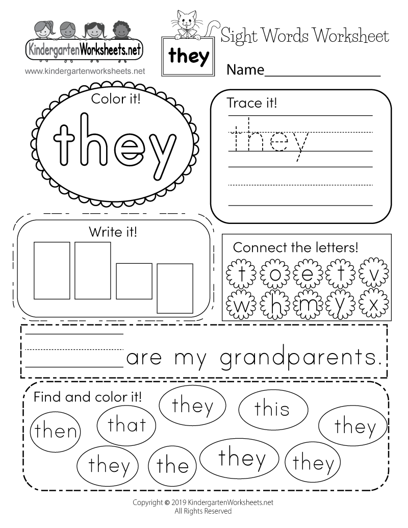 Free Printable Sight Word They Worksheet Read It Trace It Write It Fry S First 100 Sight Words Fun Early Learning