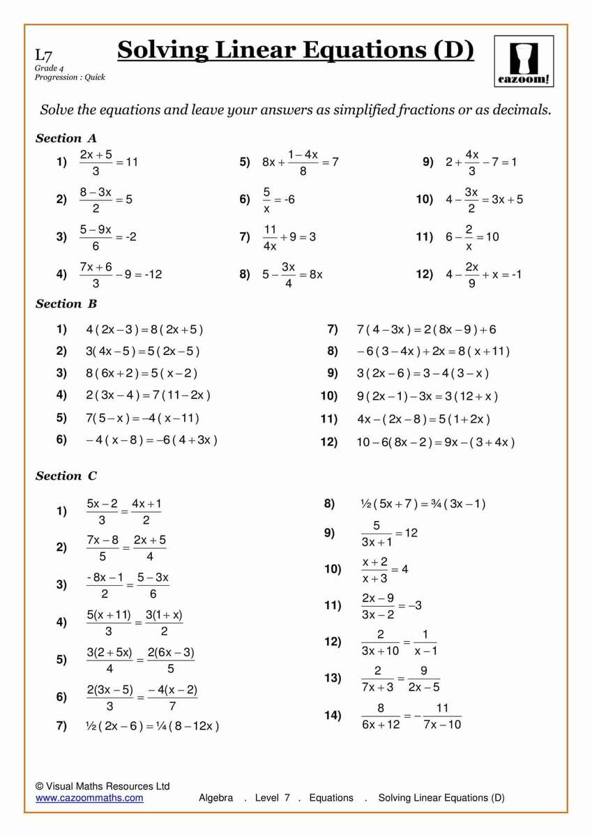 Free Solving Linear Equations With Fractions Worksheet Download Free Solving Linear Equations With Fractions Worksheet Png Images Free Worksheets On Clipart Library