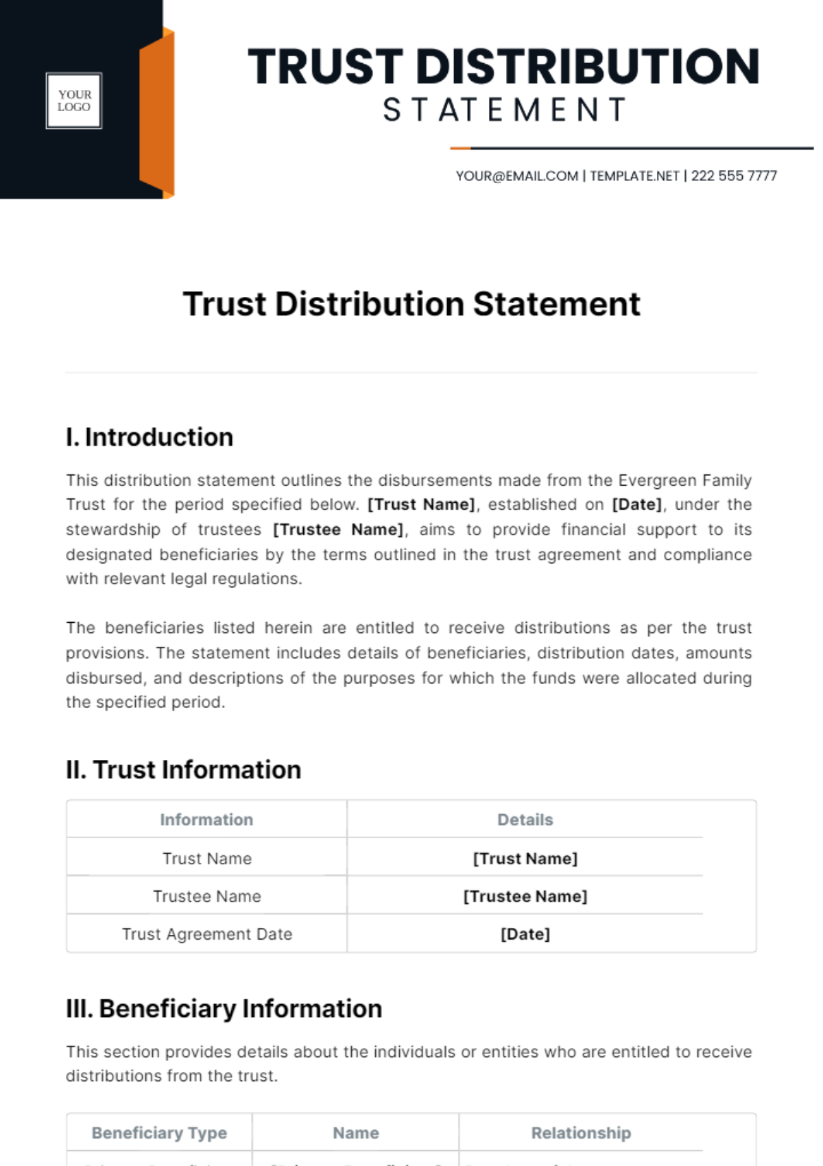 Free Trust Distribution Statement Template To Edit Online
