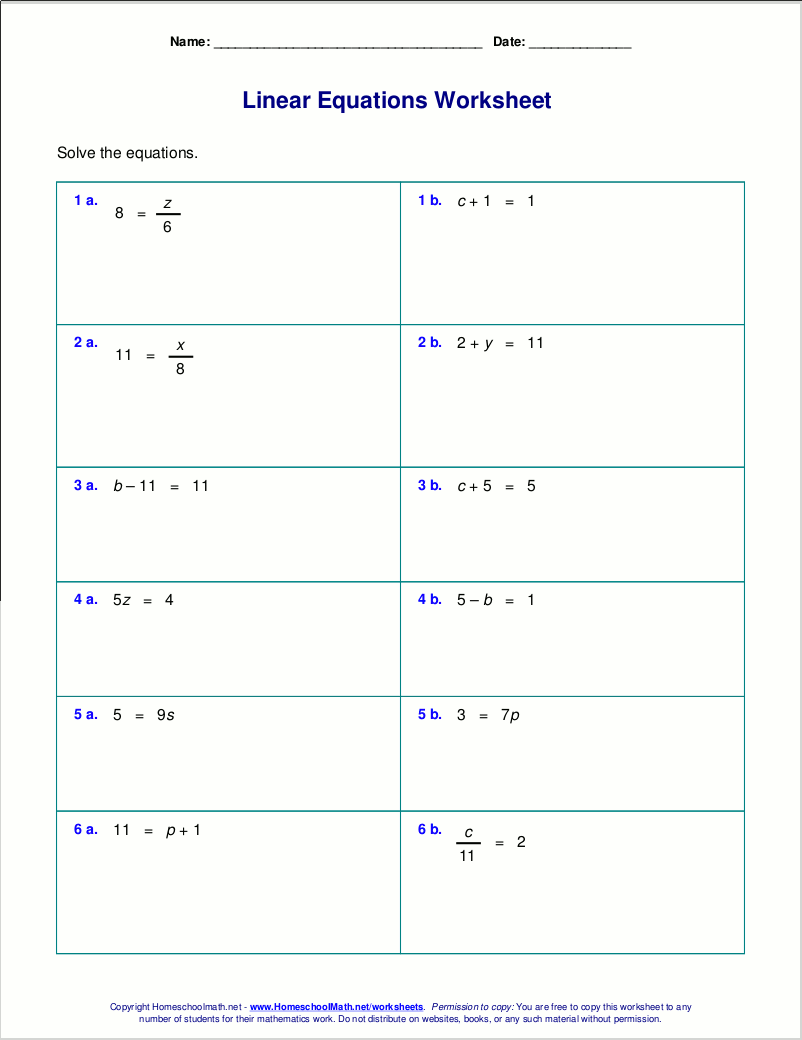 Basic Algebra Worksheets