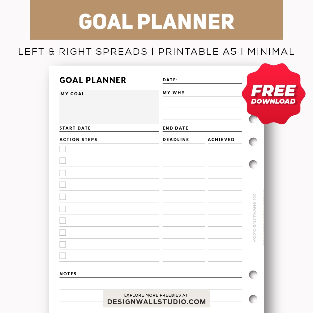 Goal Planner Printable Insert A5 Free PDF Download Two Page Layout 2 Versions Goal Planner Printable Insert A5 Free PDF Download Two Page Layout 2 Versions