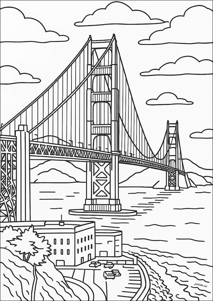 Golden Gate Bridge In San Francisco California USA Portrait Format Countries Cities And Monuments Coloring Pages