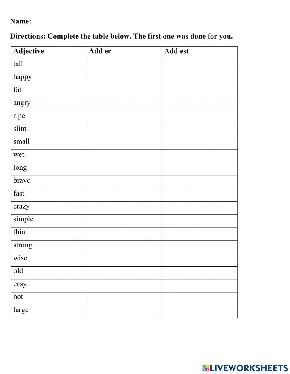 Grade 1 Grammar Adjectives Adding Er And Est Printable Worksheets Library Grade 1 Grammar Adjectives Adding Er And Est Printable Worksheets Library