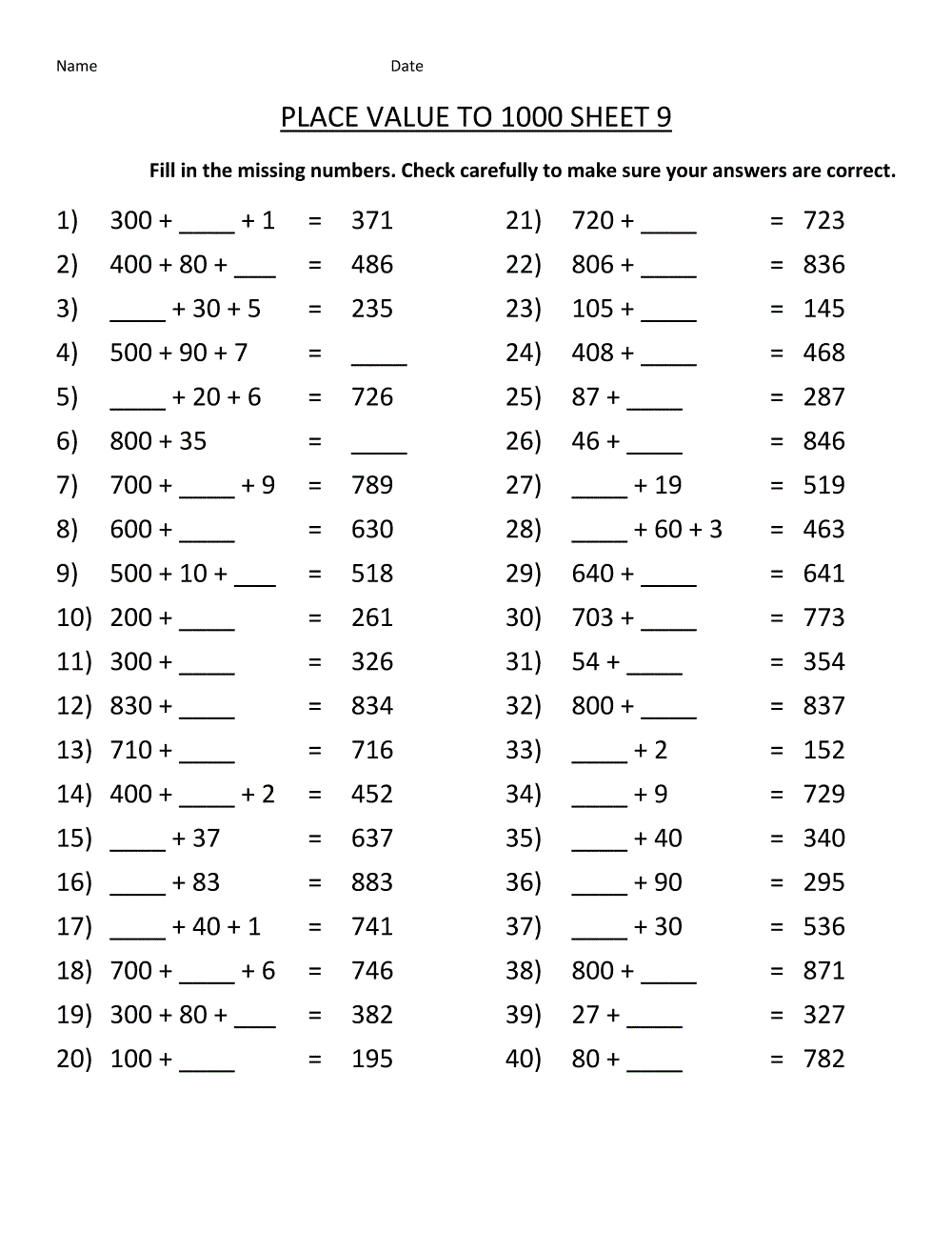 Free Printable 9th Grade Math Review Worksheet