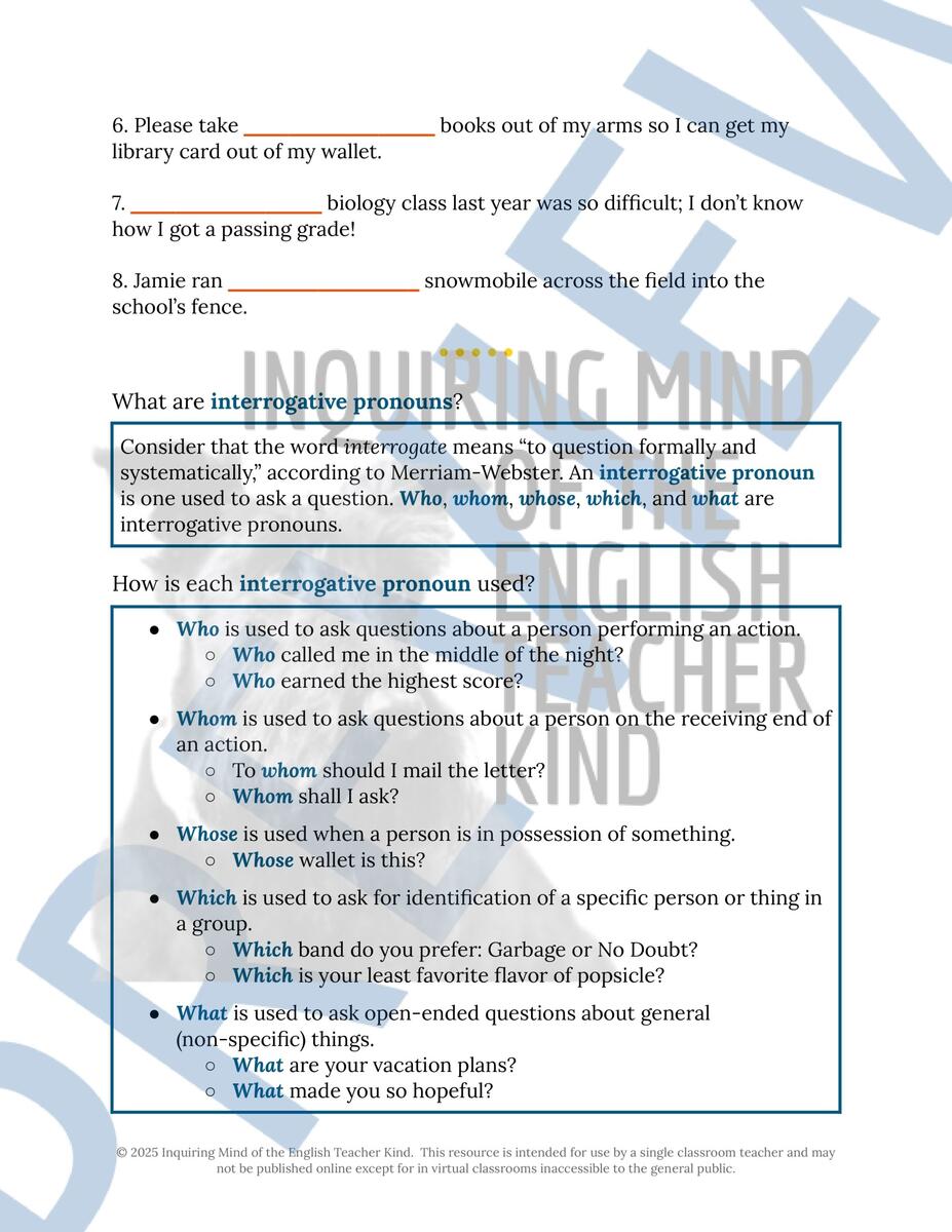 Grammar Review Practice Worksheet On Demonstrative And Interrogative Pronouns Made By Teachers