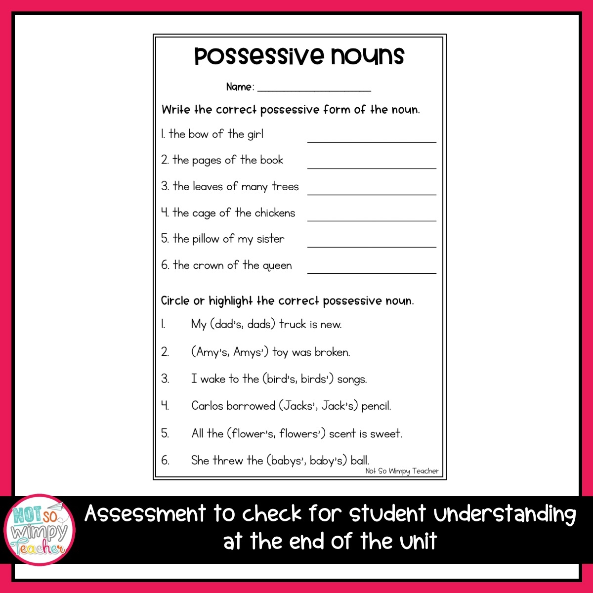 Grammar Second Grade Activities Possessive Nouns Not So Wimpy Teacher