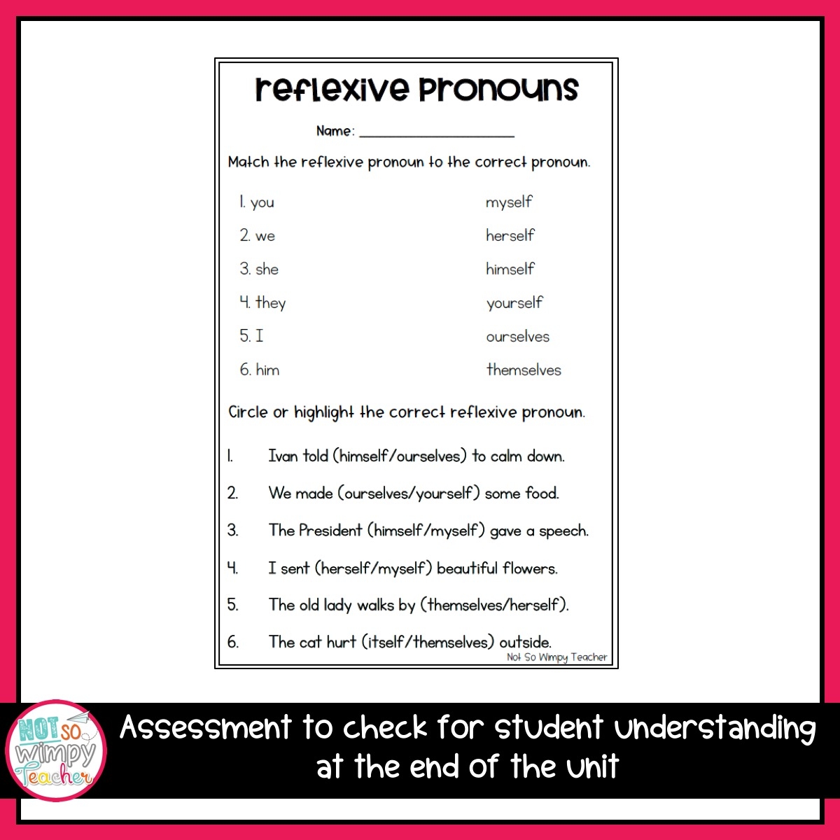 Grammar Second Grade Activities Reflexive Pronouns Not So Wimpy Teacher