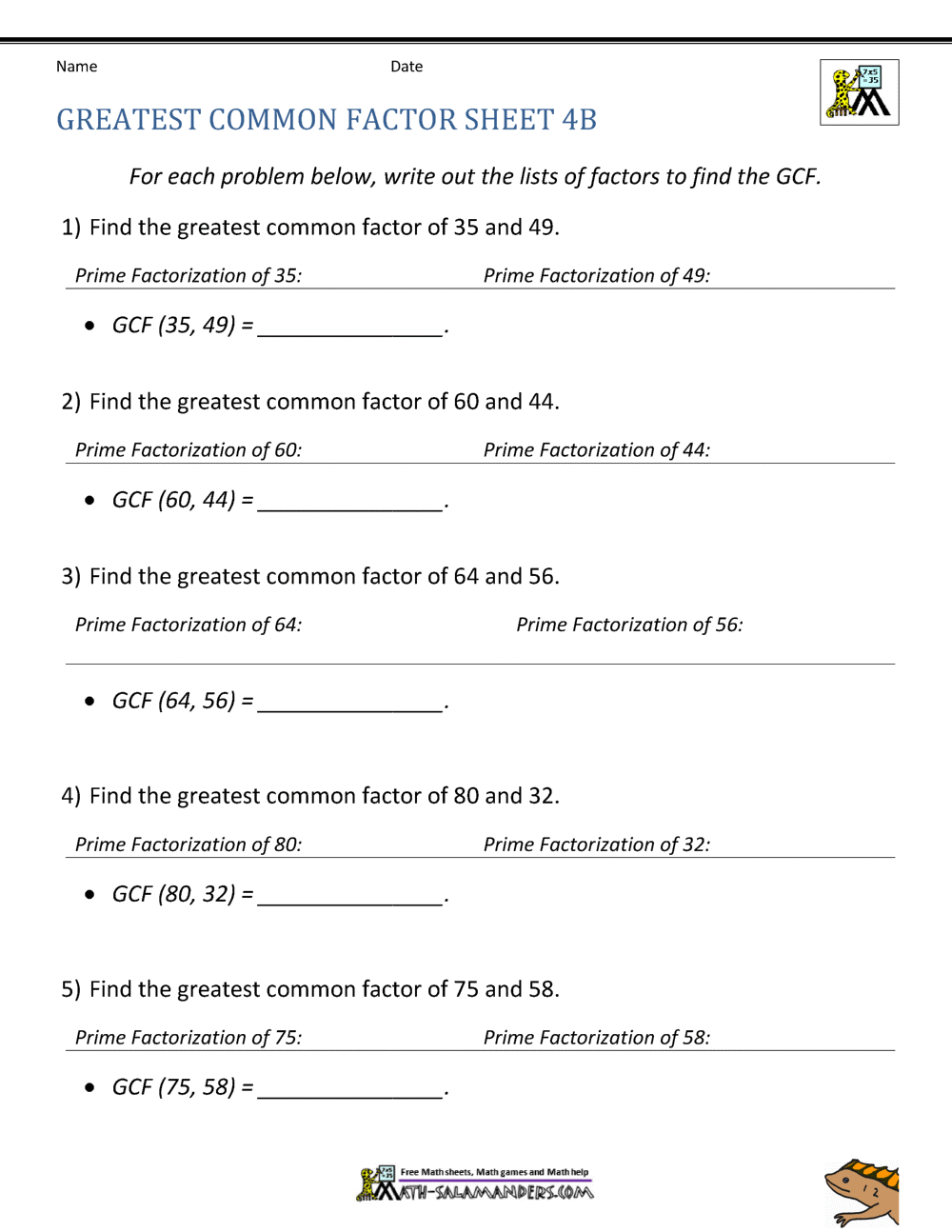 Factoring Using GCF Worksheet PDF Printable Algebra Worksheet Cazoom Math