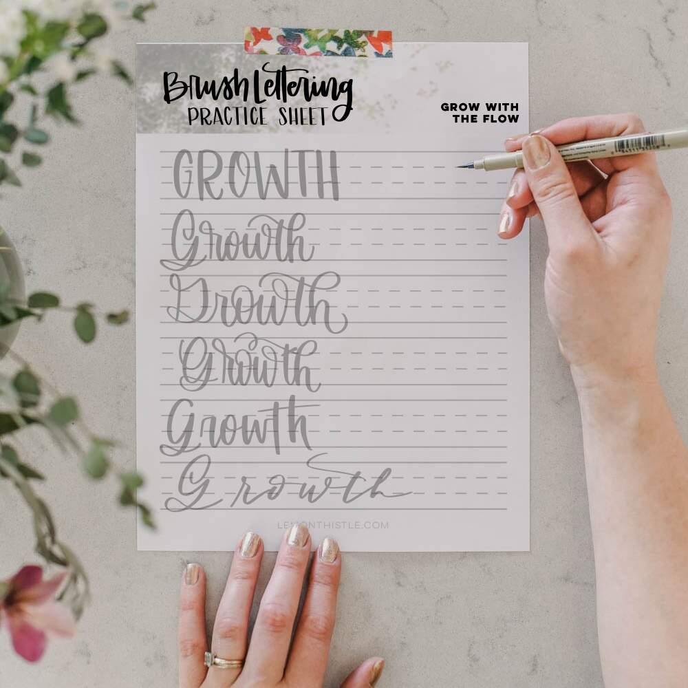 Growth Printable Hand Lettering Practice Sheet Lemon Thistle Hand Lettering Alphabet Worksheets For Beginners