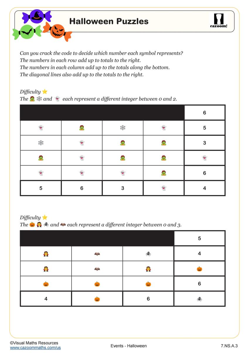 Halloween Puzzles Worksheet Fun And Engaging 7th Grade PDF Worksheets Cazoom Math