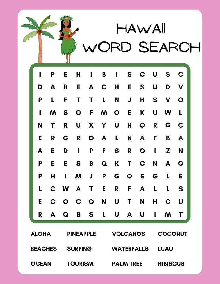 Hawaii Word Search Printable Instant Download PDF Etsy India