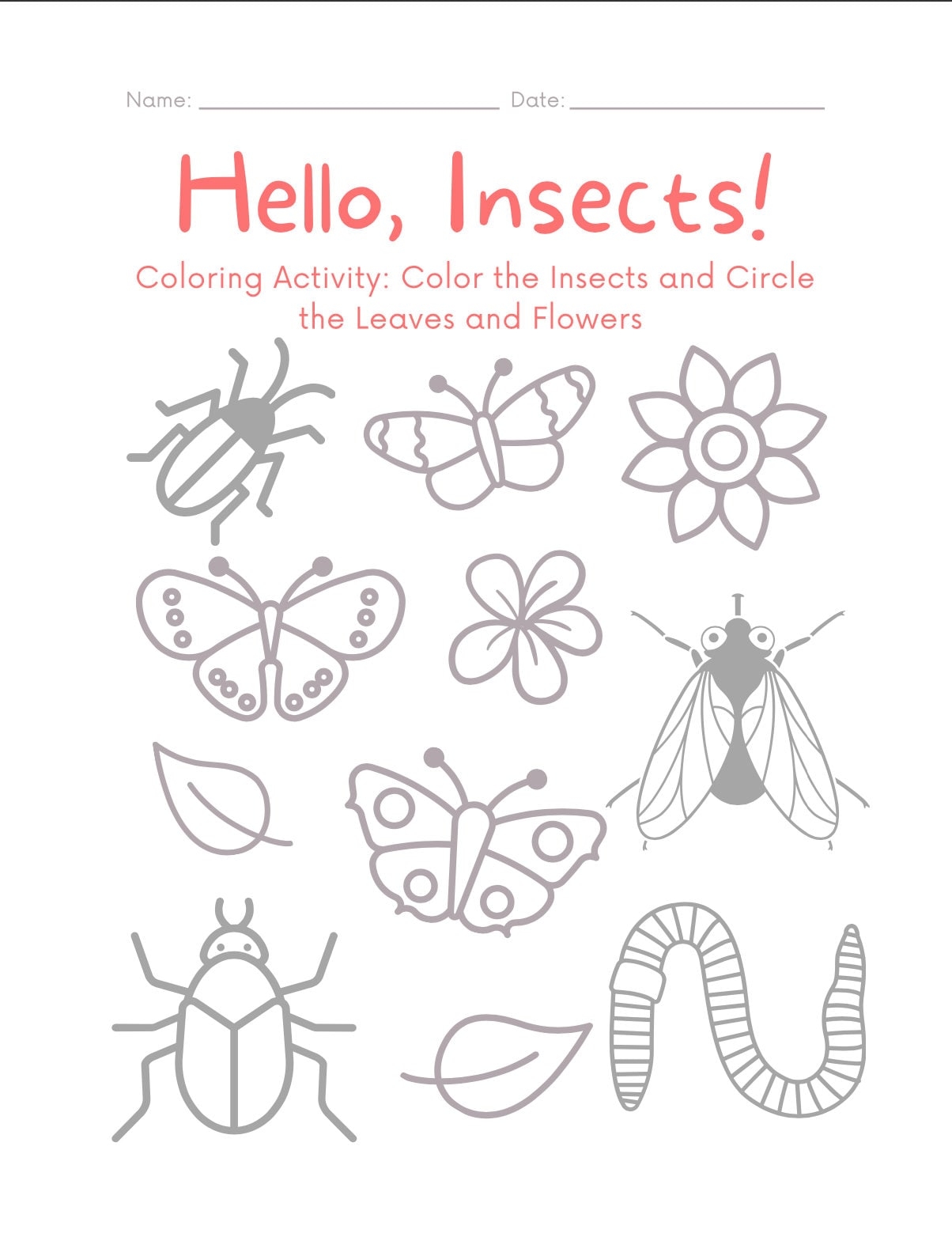Insect Coloring Worksheet Nature Worksheet Insect Home School Summer School Activity Etsy