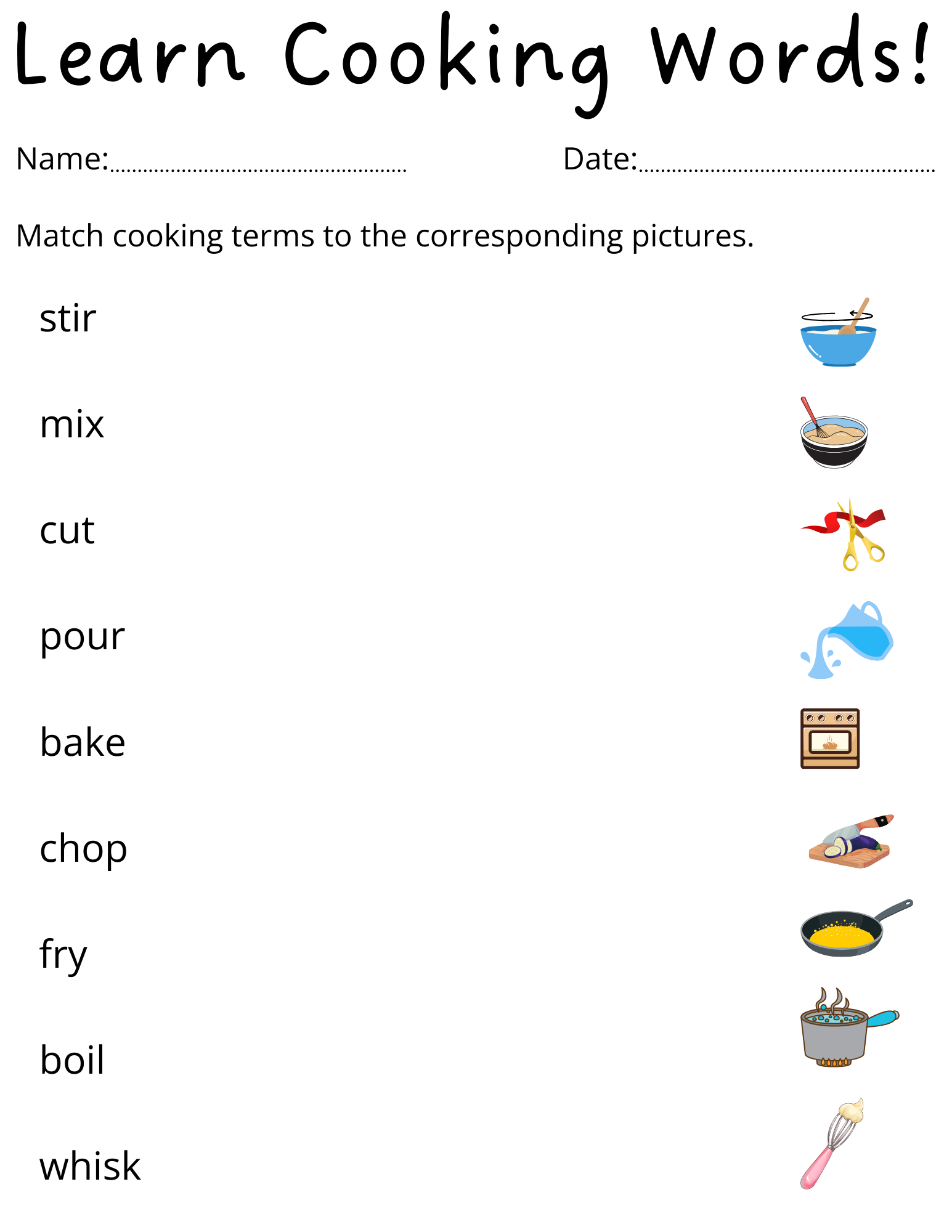 Kitchen Playset Cooking Utensils Kids Cooking Kitchen Cooking Vocabulary Terms Worksheets Kitchen Printables Kitchen