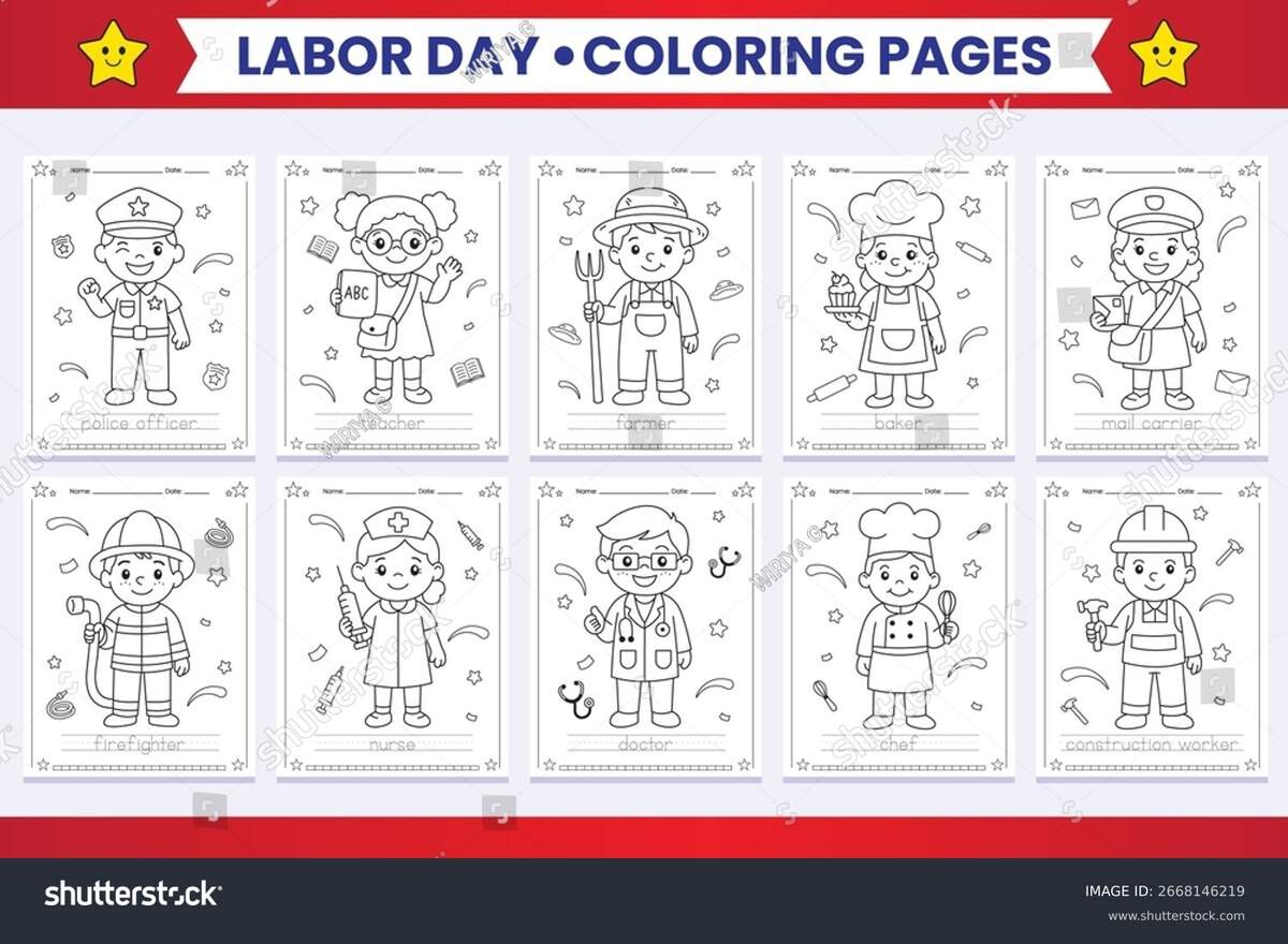 Labor Day Community Helpers Coloring Pages Stock Vector Royalty Free 2668146219 Shutterstock