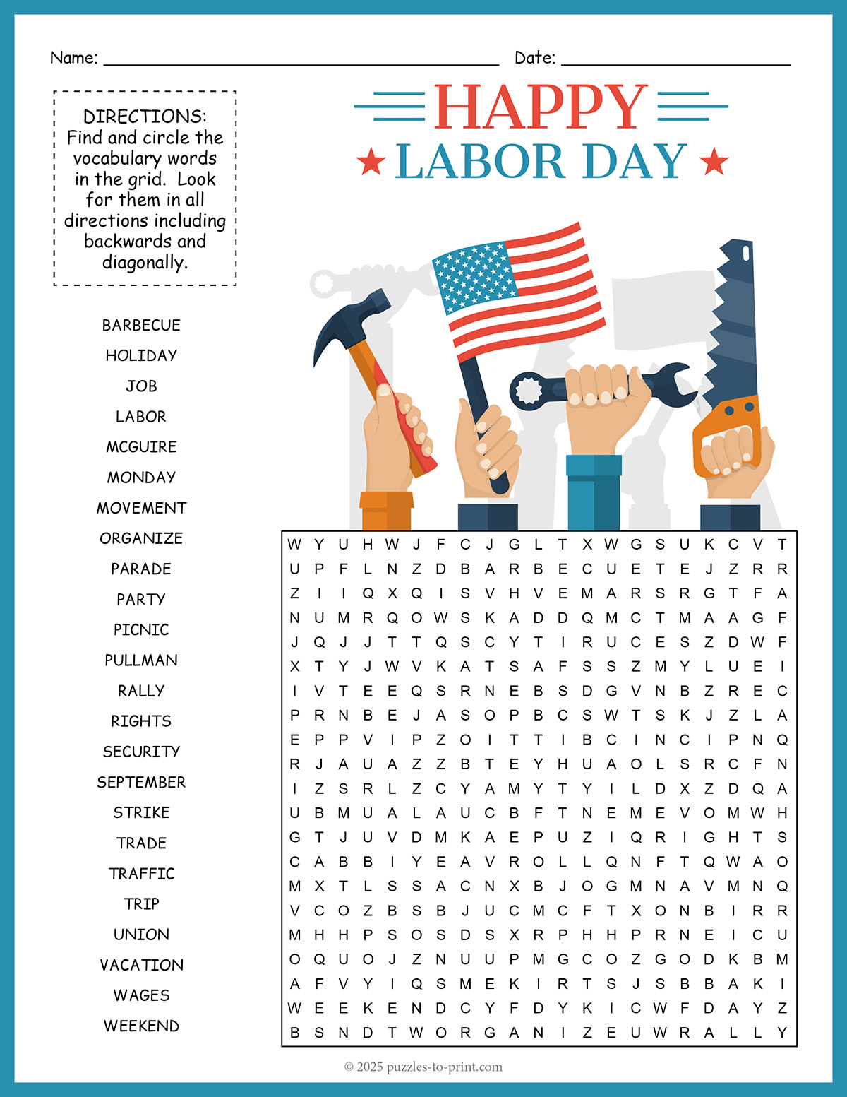 Labor Day Word Search