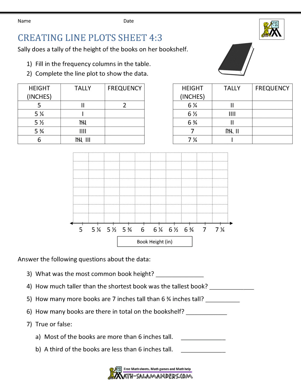 Line Plots 4th Grade Line Plot Worksheet 3rd Grade