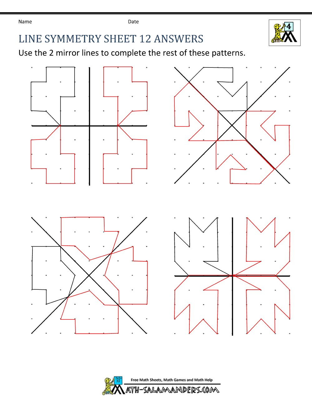 Line Symmetry Sheet 12 Answers Line Symmetry Sheet 12 Answers