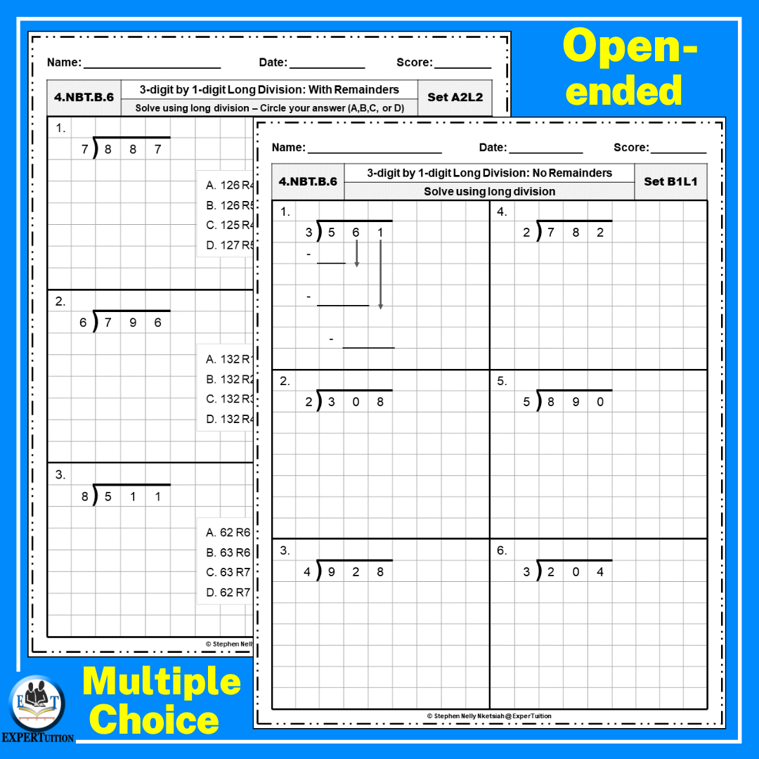 Long Division With Remainders And No Remainders Practice Worksheets 3 Digit By 1 Digit Classful Long Division With Remainders And No Remainders Practice Worksheets 3 Digit By 1 Digit Classful