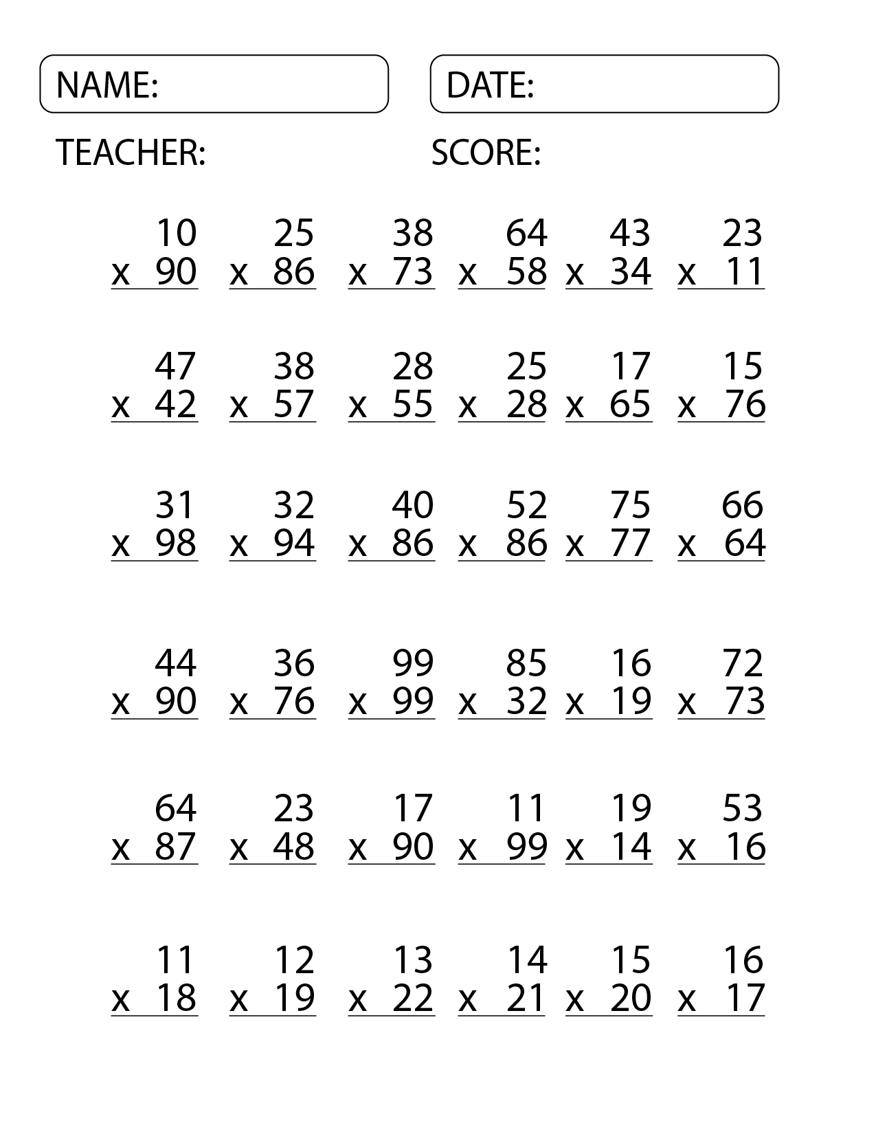 Master Multiplication With Our 2 Digit By 2 Digit Multiplication Worksheets Made By Teachers Double Digit Multiplication Worksheets 4th Grade