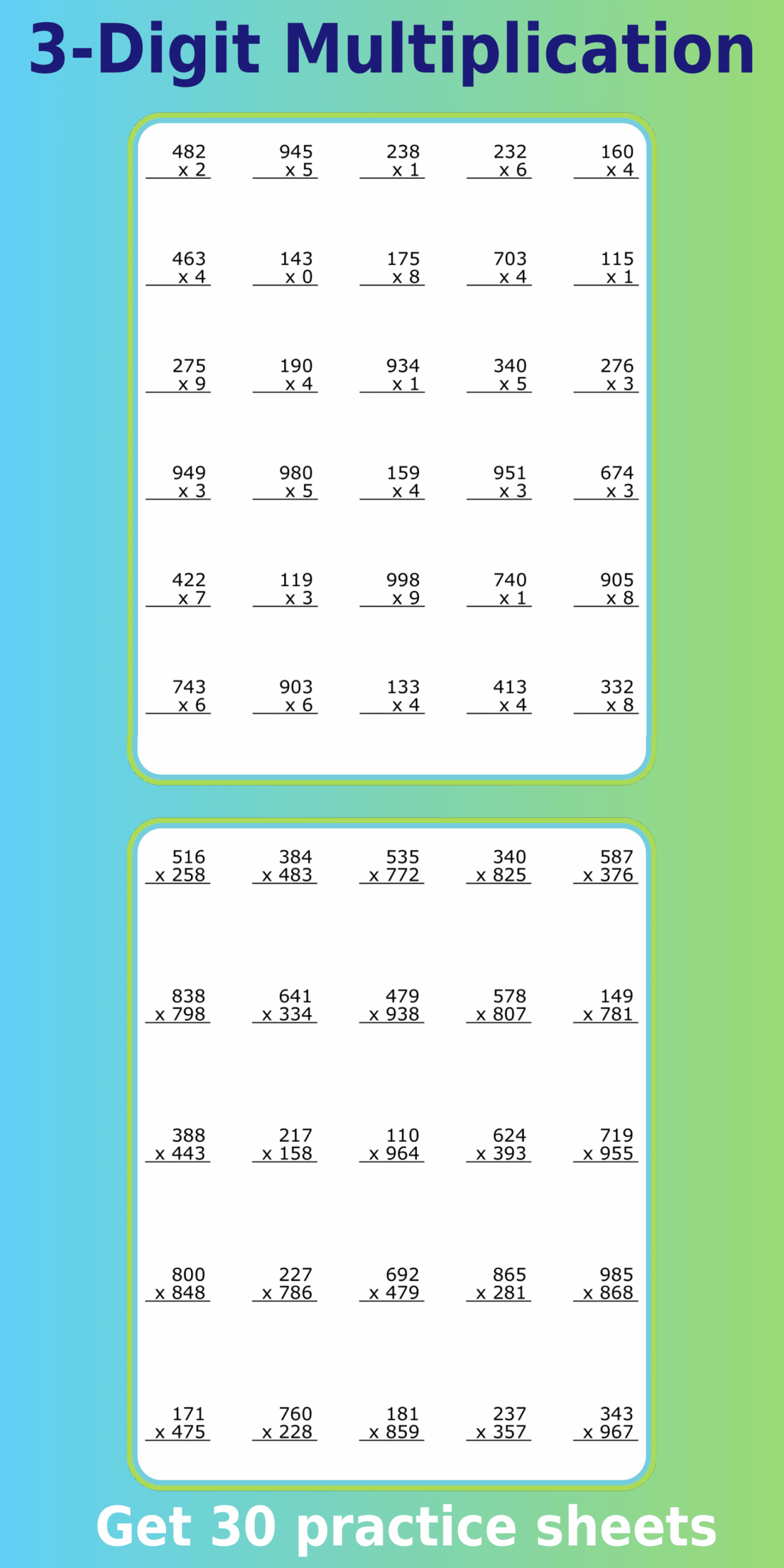 Math 3 Digit Multiplication PDF Math 3 Digit Multiplication PDF
