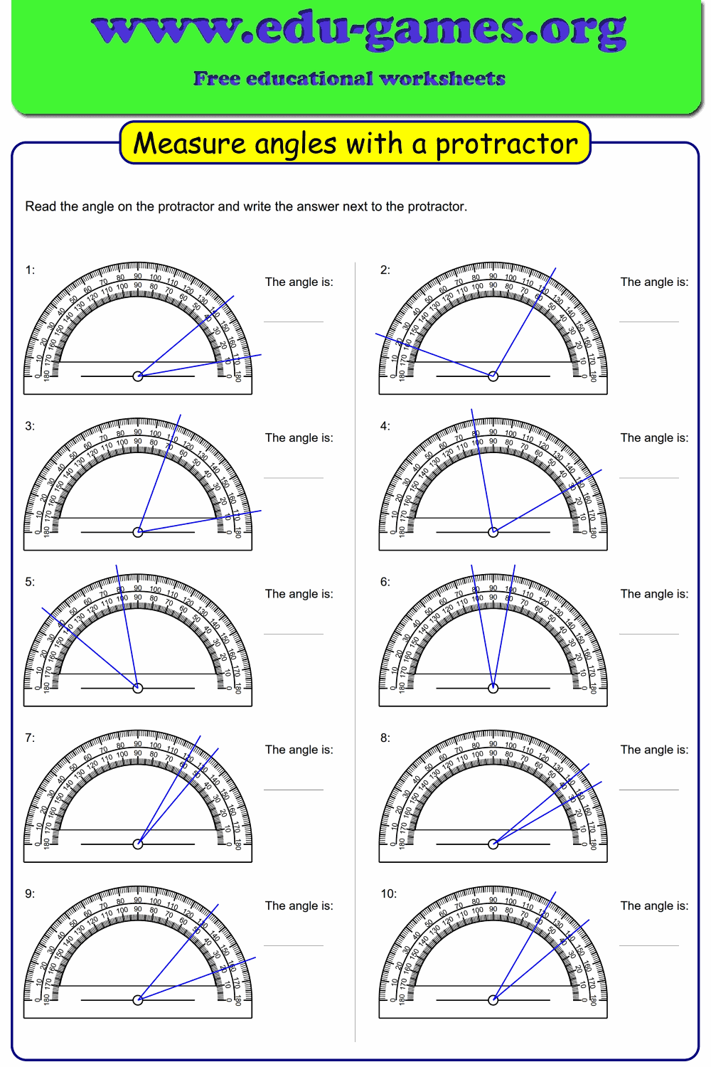 Angles Worksheet