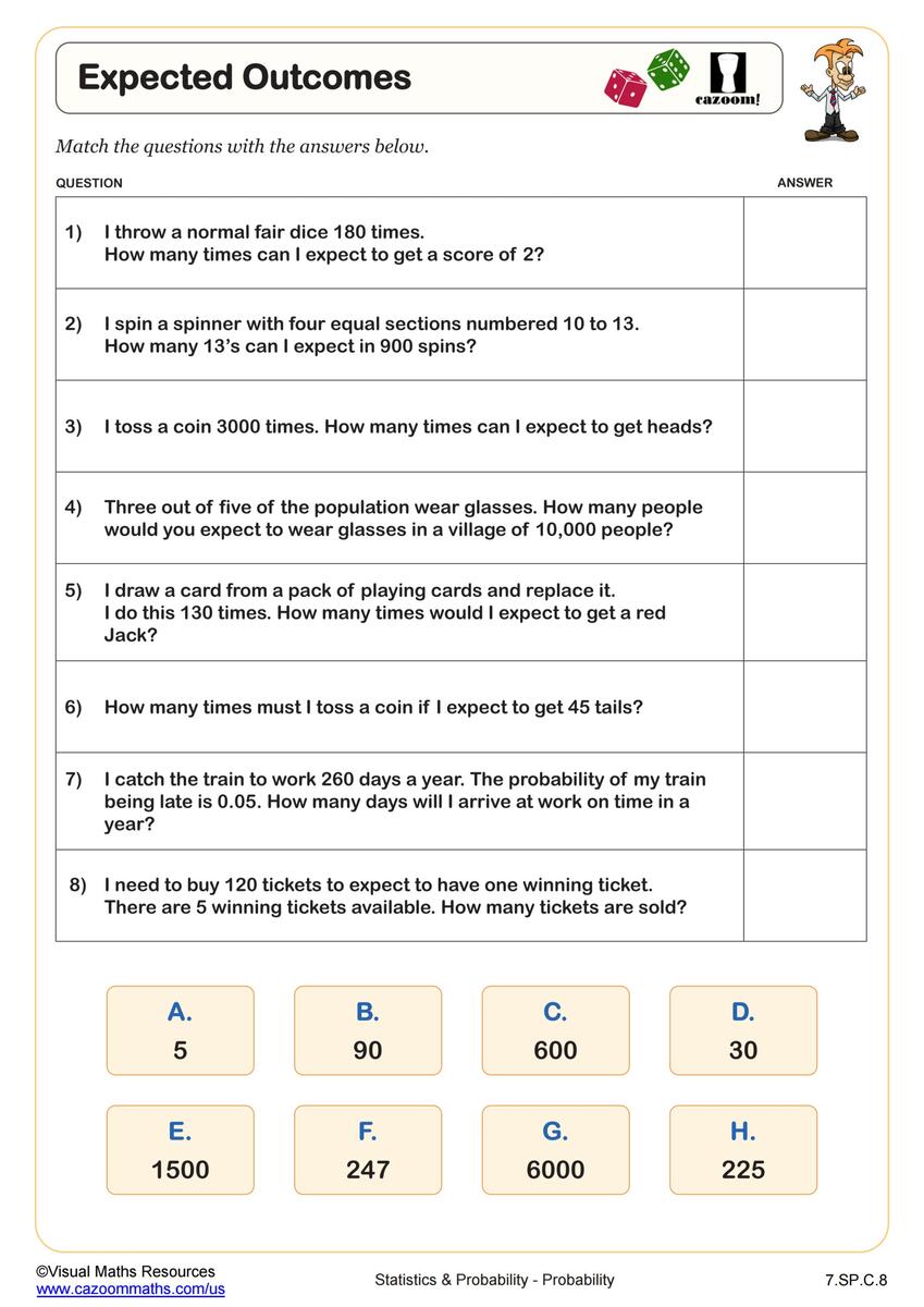 Middle School Probability Worksheets PDF Printable Worksheets Cazoom Math 7th Grade Probability Worksheets PDF Printable Worksheets Cazoom Math