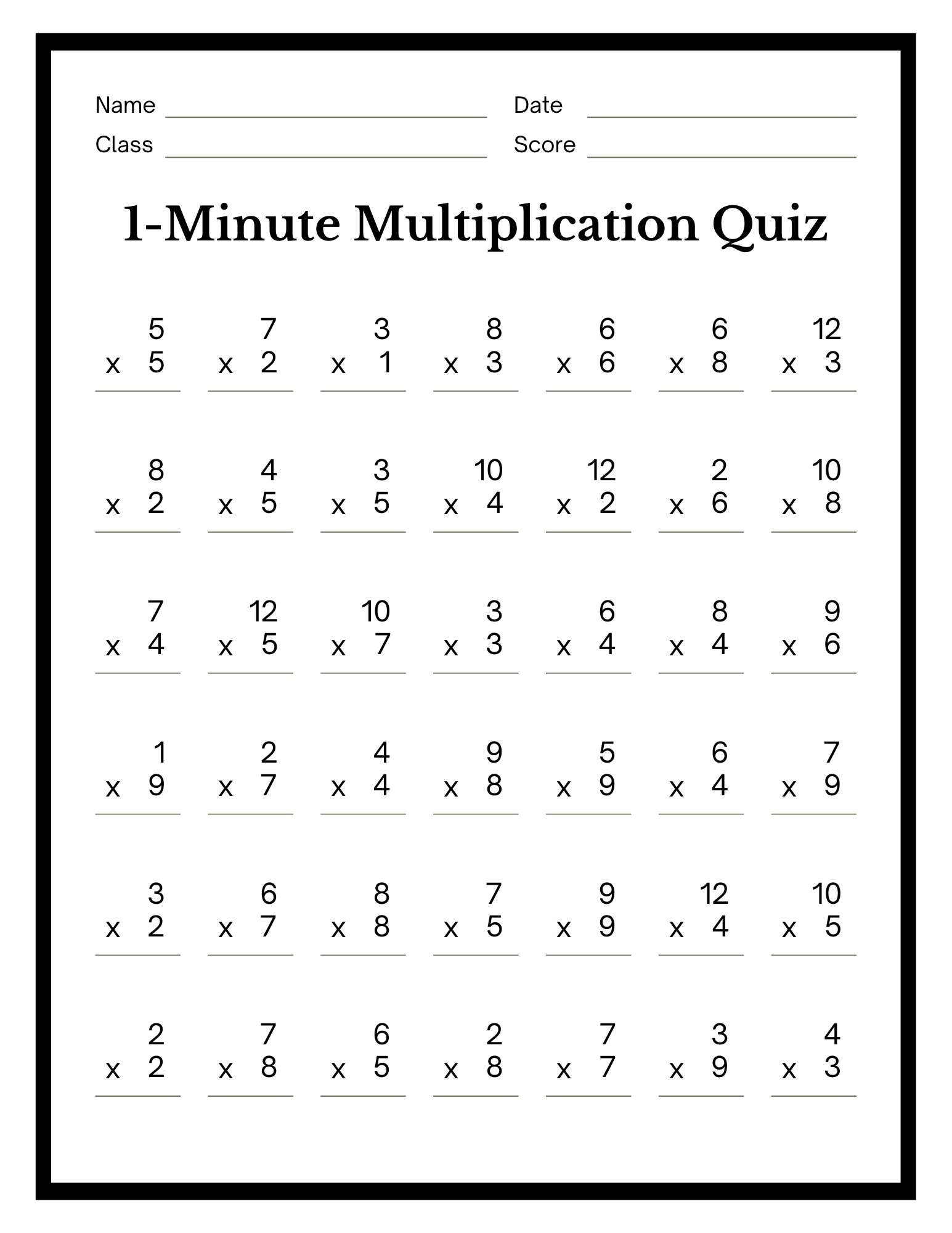 Minute Multiplication Worksheet Education World Free Multiplication Worksheets 1 12 Paper Trail Design