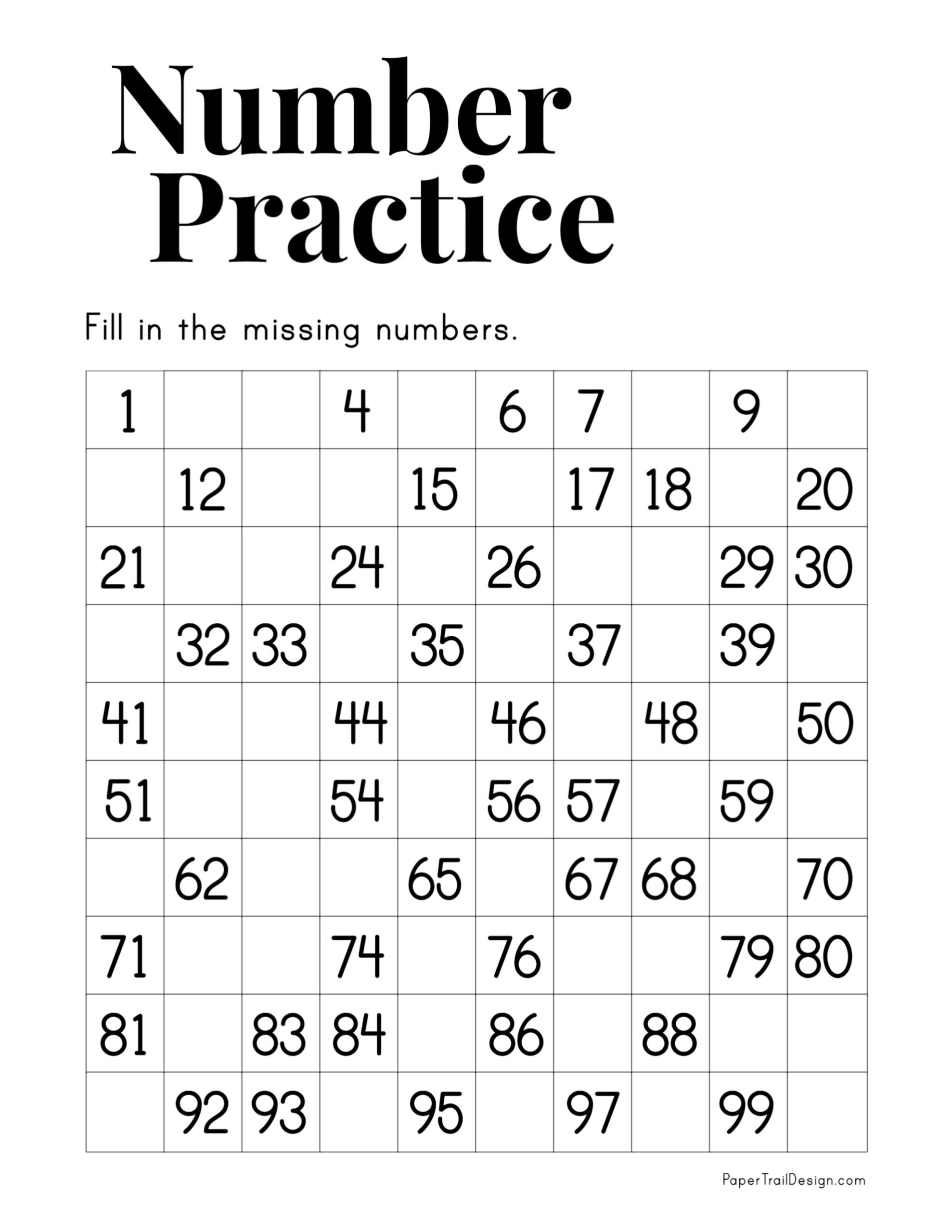 Missing Numbers Worksheet 1 100 Paper Trail Design Printable Writing Number Words 1 To 100 Worksheets For Kindergarten Made By Teachers