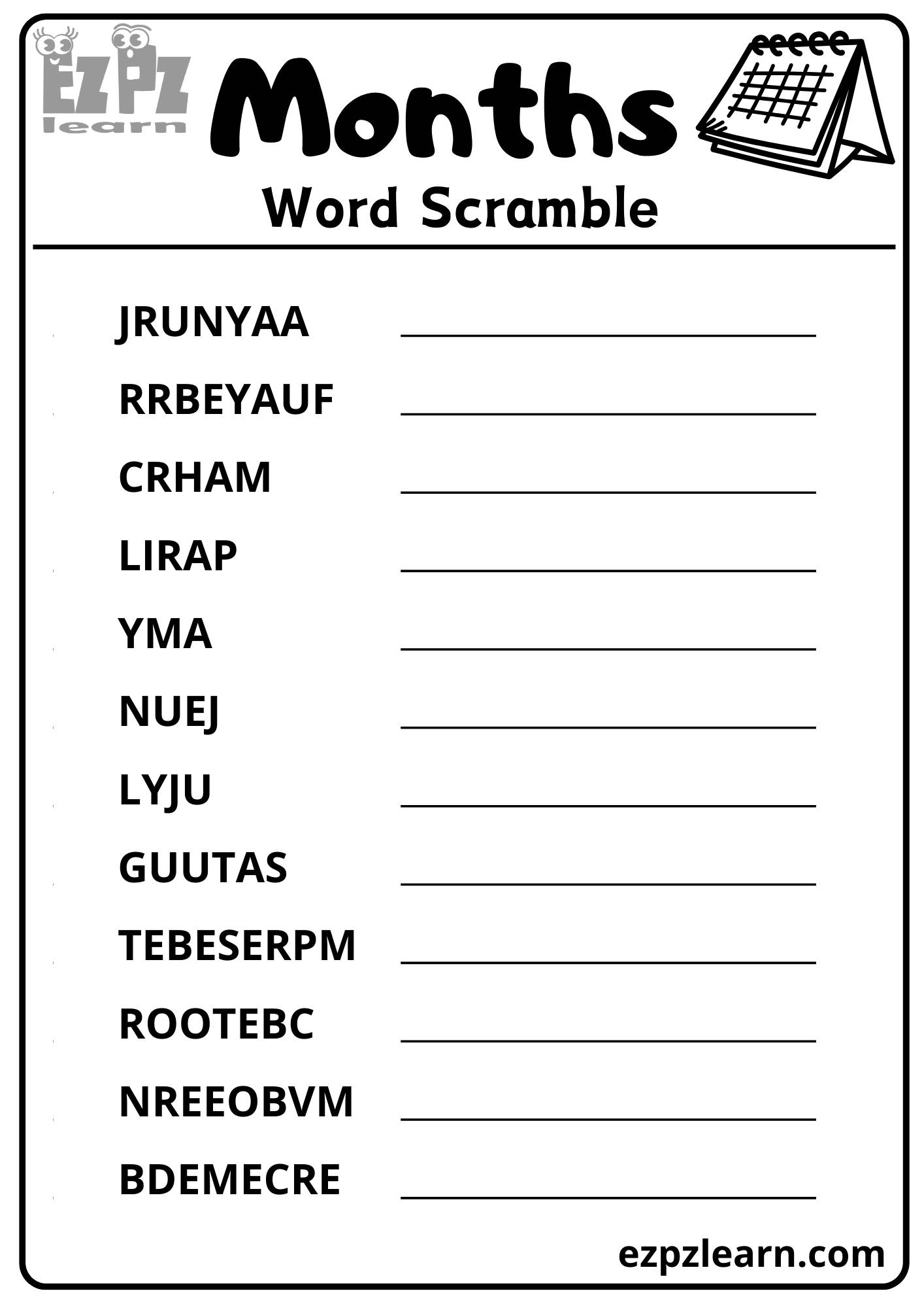 Months Of The Year Word Scramble Vocabulary Activity Free Printable PDF Ezpzlearn