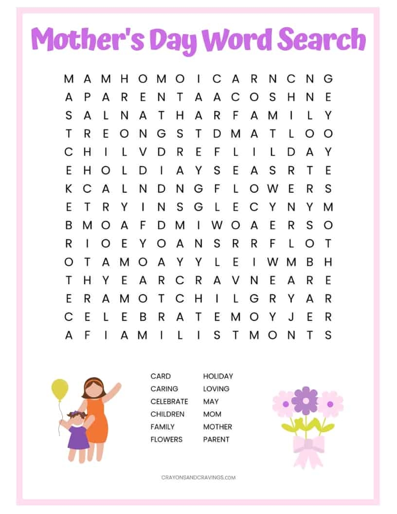 Mother S Day Word Search Free Printable For Kids Mother S Day Printable Childhood Magic