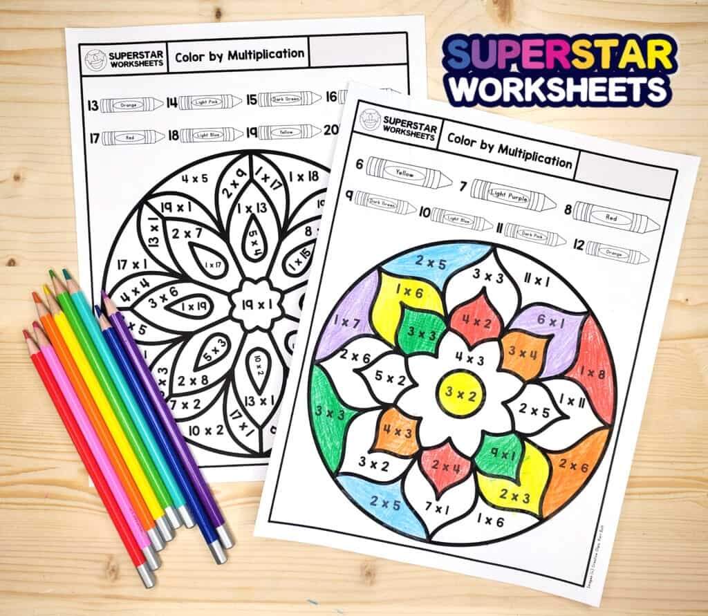 Multiplication Color By Number Superstar Worksheets Multiplication Color By Number Superstar Worksheets