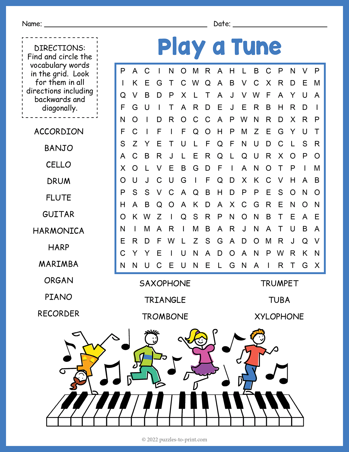Musical Instruments Word Search Musical Instruments Word Search
