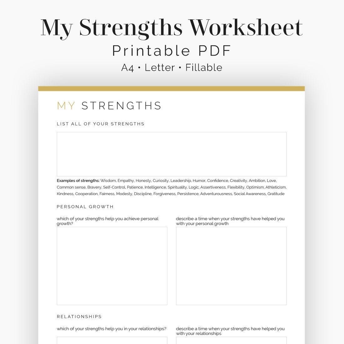 My Strengths Worksheet Fillable Printable PDF Mental Health Printable Wellness Journal Self esteem Instant Download Etsy