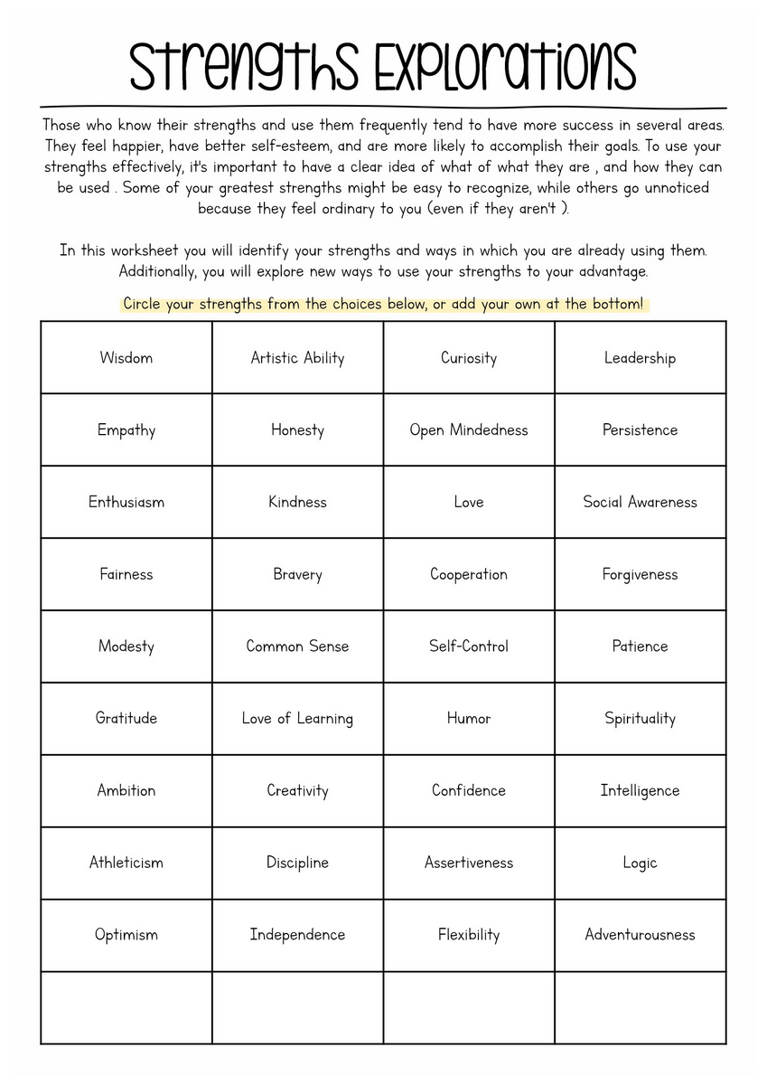 My Strengths Worksheet