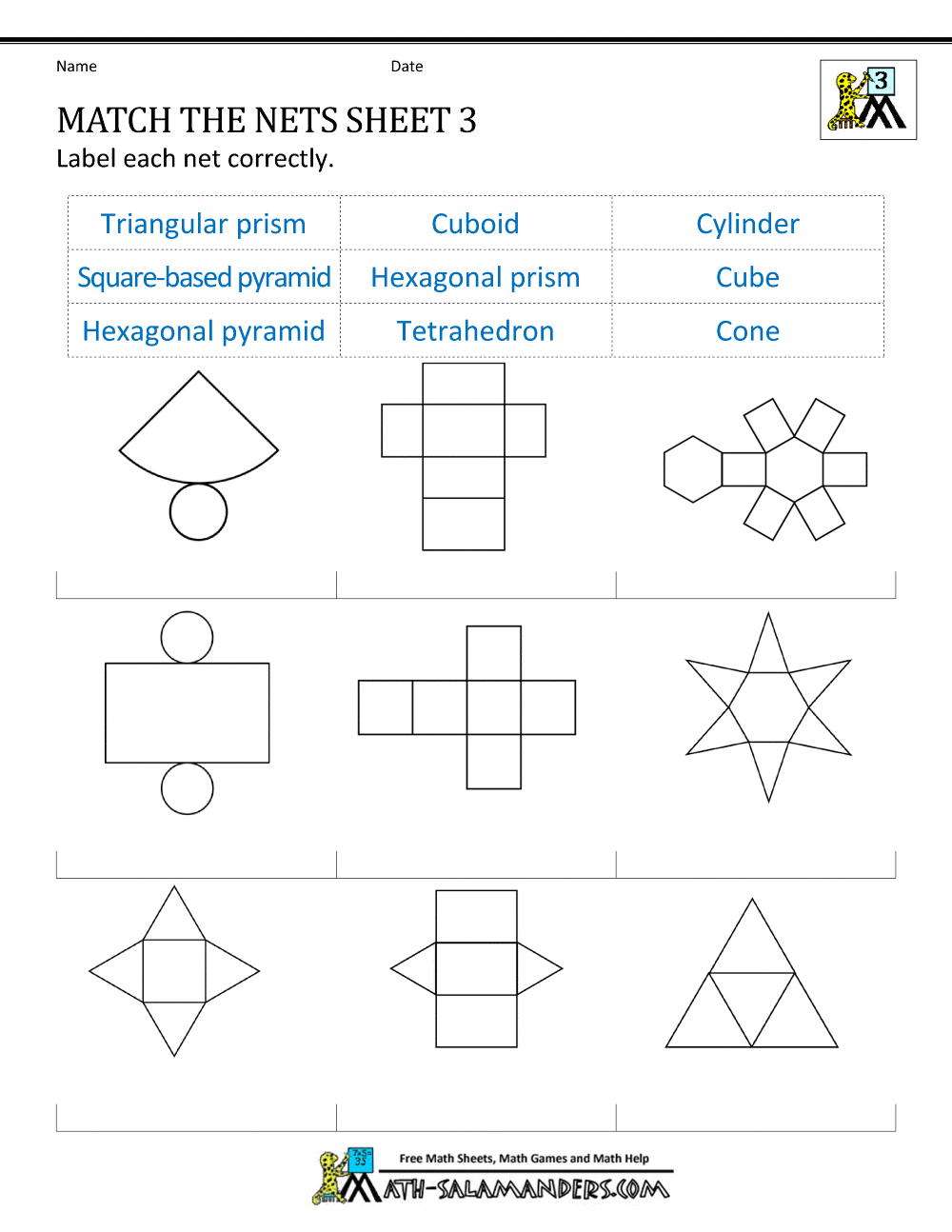 Nets Of Prisms And Pyramids Worksheet Practice Sheets For Geometry Students