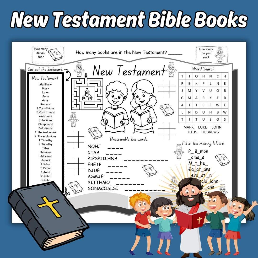 New Testament Books Of The Bible Kids Activity Worksheet Printable Bible Coloring Activity Page Books Of The New Testament Activity Etsy