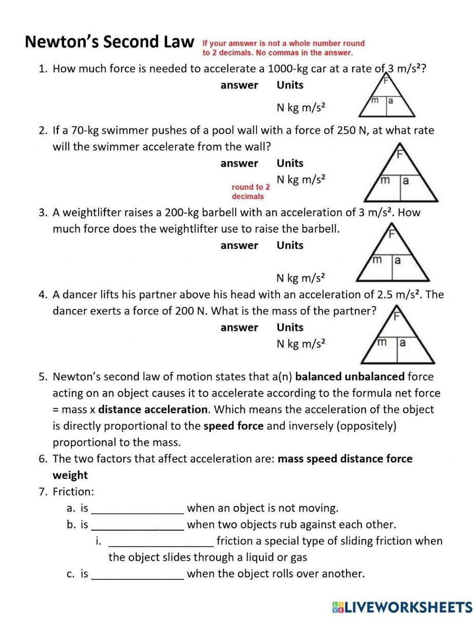Newtons Second Law Problems Worksheet Worksheets Library