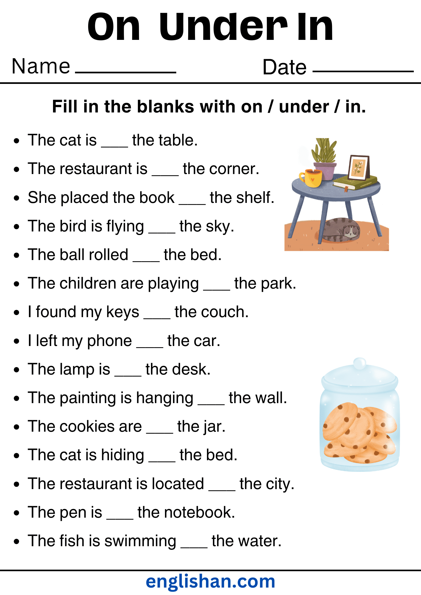 On Under In Worksheets Preposition Of Place With Answers Prepositions Worksheet Free Printable Digital PDF Worksheets Library