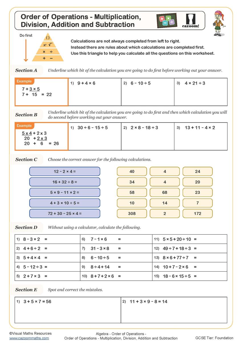 Order Of Operations Multiplication Division Addition And Subtraction Free Worksheet Fun And Engaging PDF Worksheets