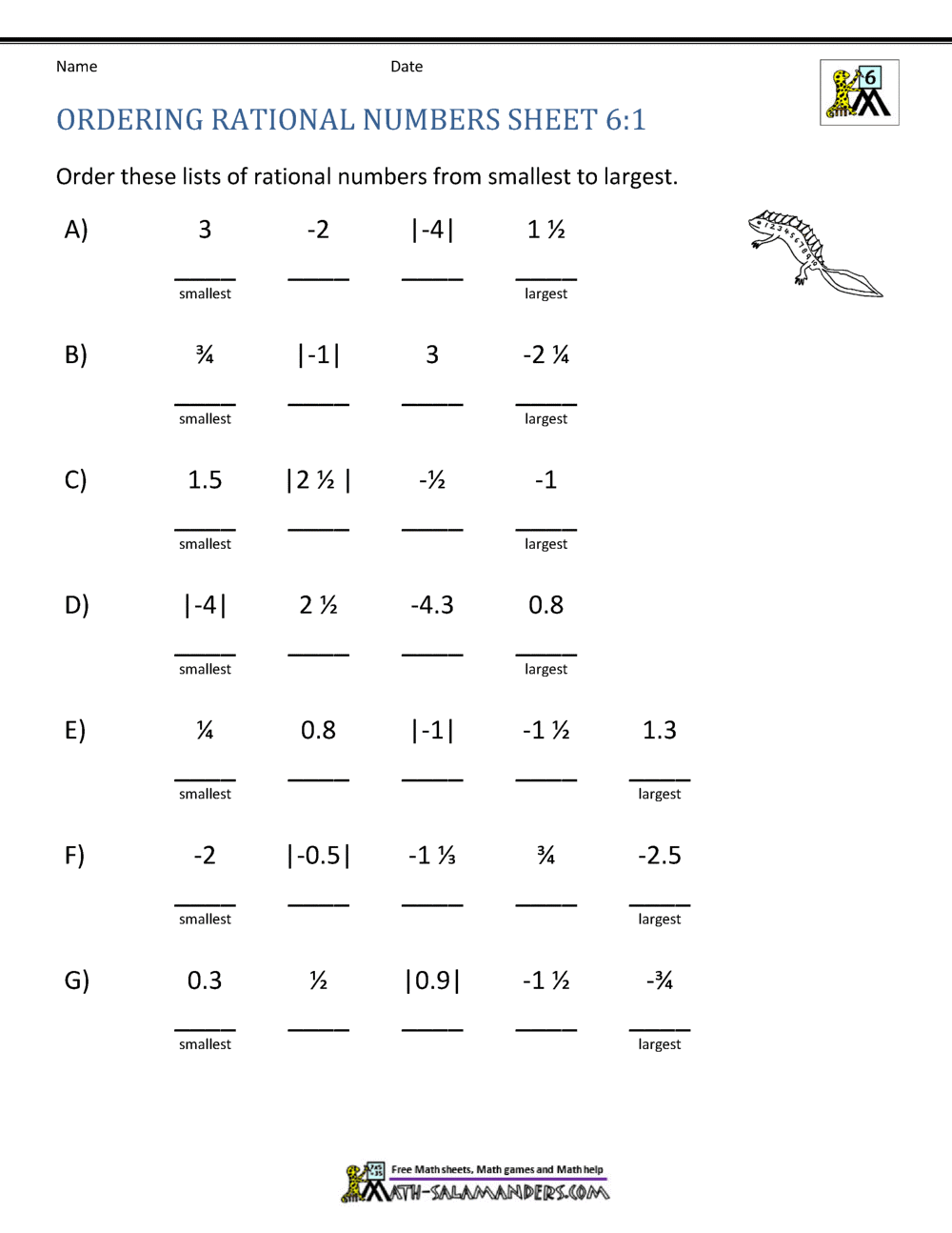 Ordering And Comparing Rational Numbers Ordering And Comparing Rational Numbers