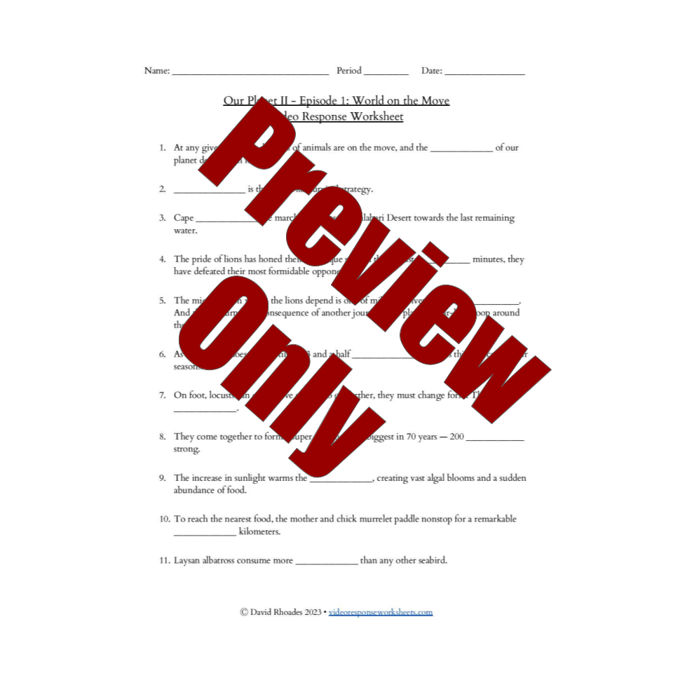Our Planet 2 Episode 1 World On The Move Video Response Worksheet And Key Classful