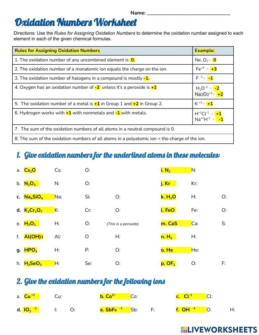 Oxidation Numbers Worksheet Worksheet Worksheets Library Oxidation Numbers Worksheet By Olivia Hunter Issuu Worksheets Library