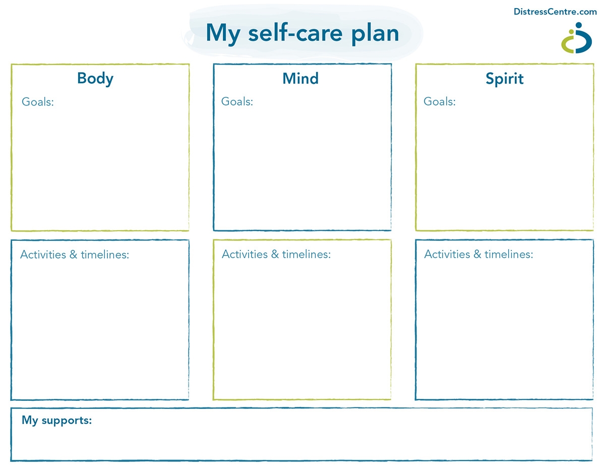 Personalized Self care Plans Distress Centre Calgary