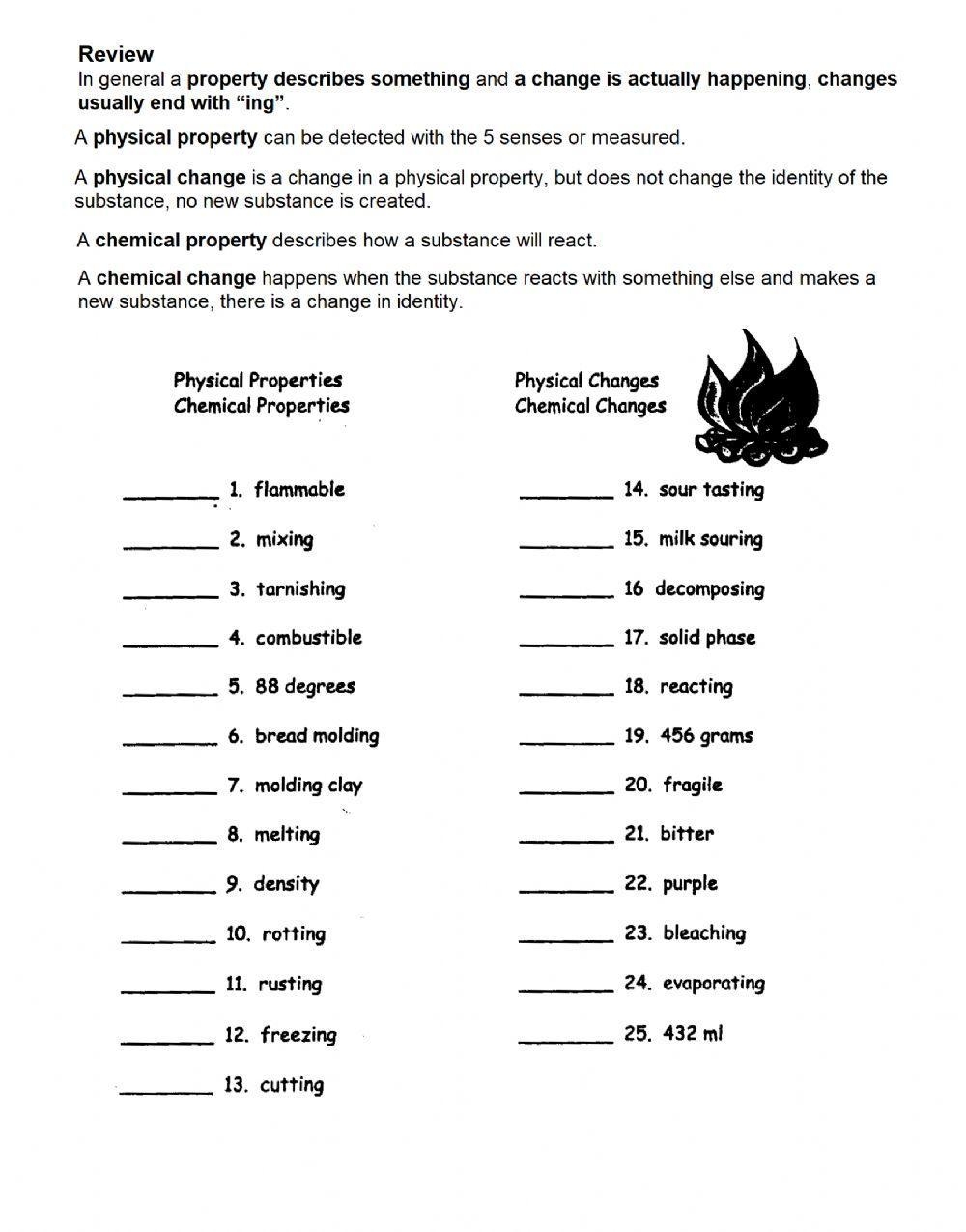 Printable Physical And Chemical Changes Worksheets Download