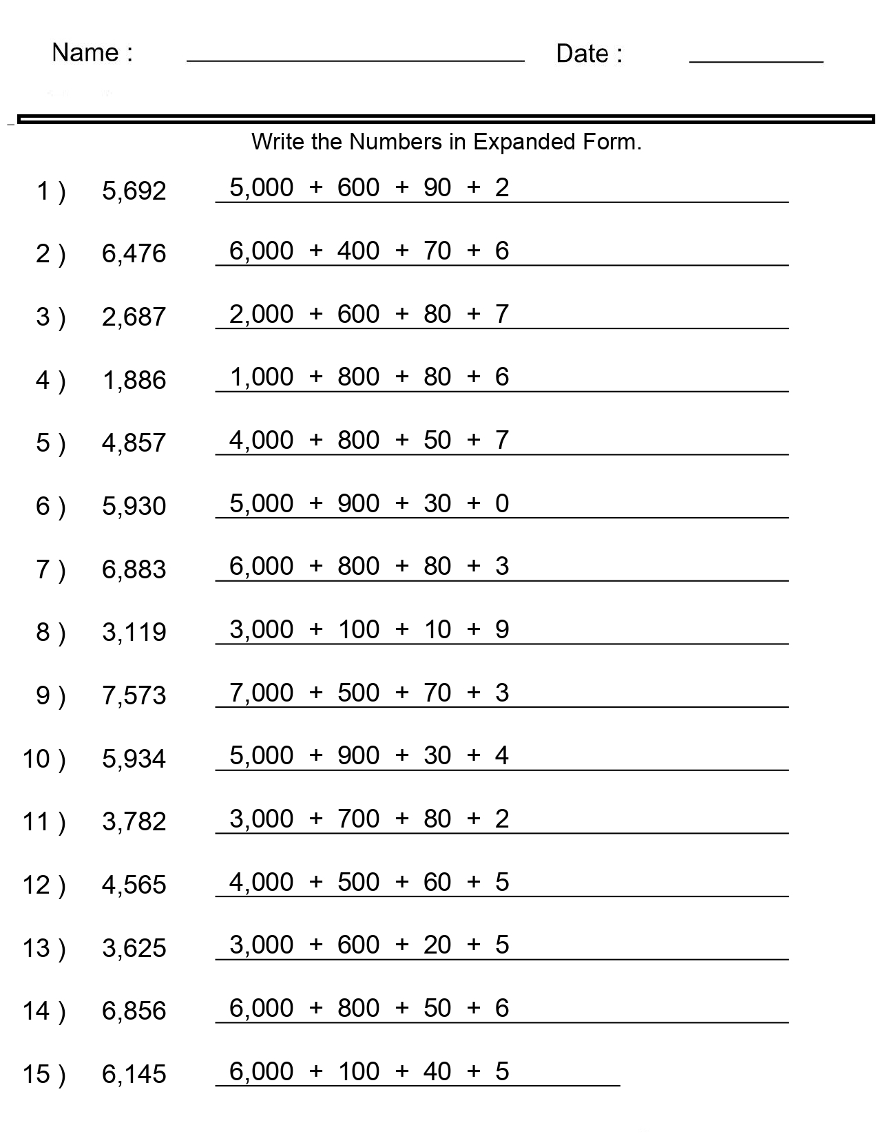 Expanded Form To Numeric Form With Decimals Worksheet Download