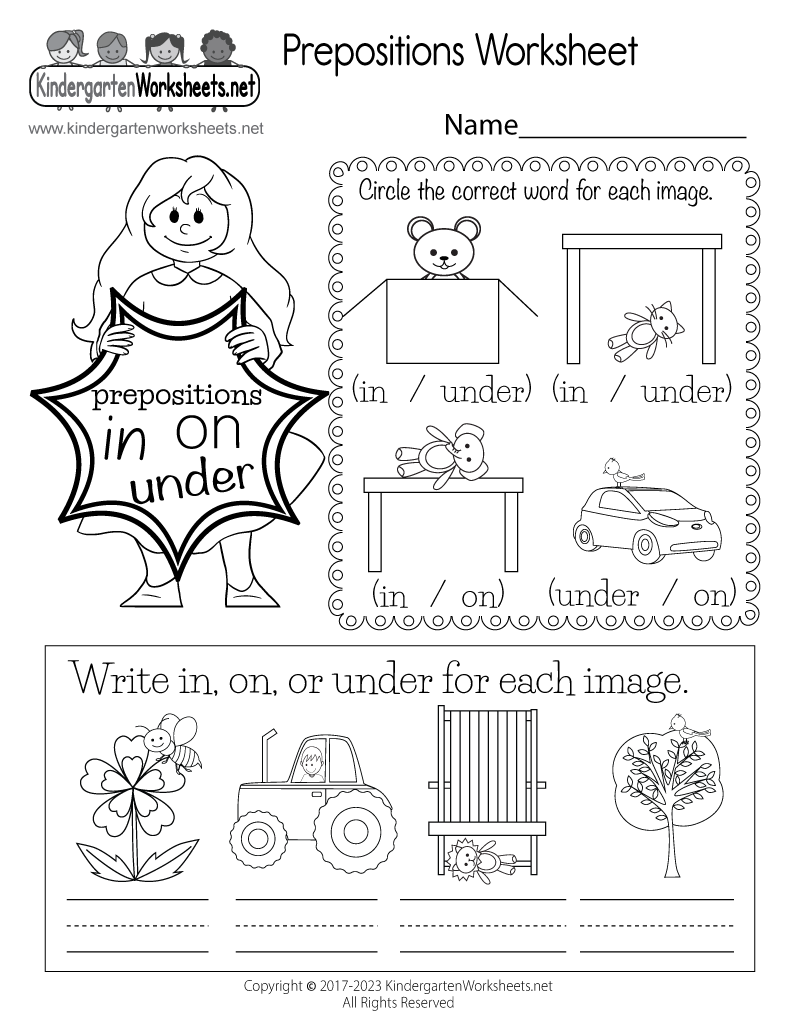 Preposition Worksheet For Kindergarten And Grade 1